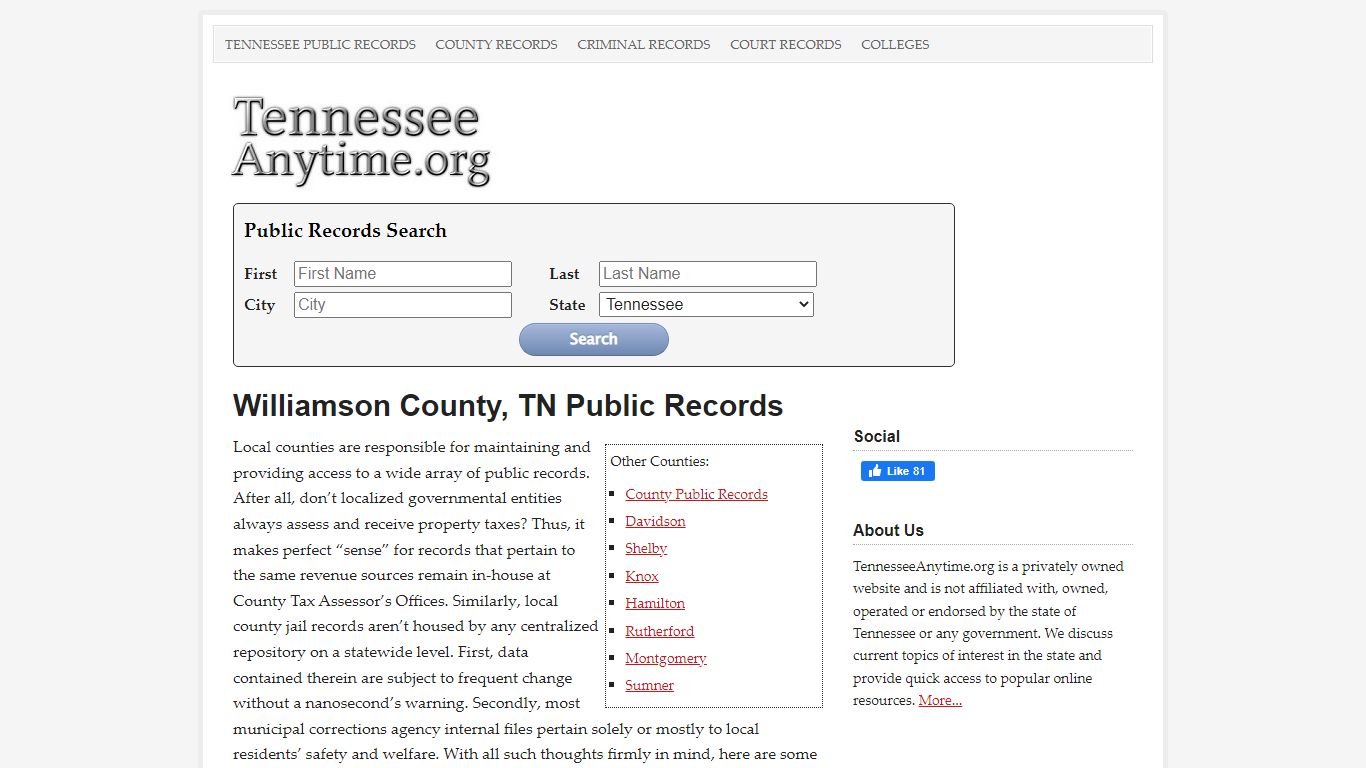 Williamson County, TN Public Records